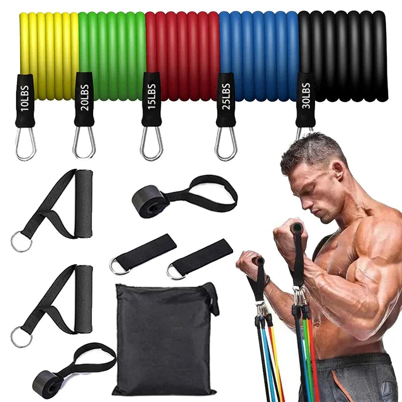 11 Pcs/Set TPE Resistance Band Set Fitness Band Pull Rope Elastic Training Band Handles Carry Bag Legs Ankle Straps