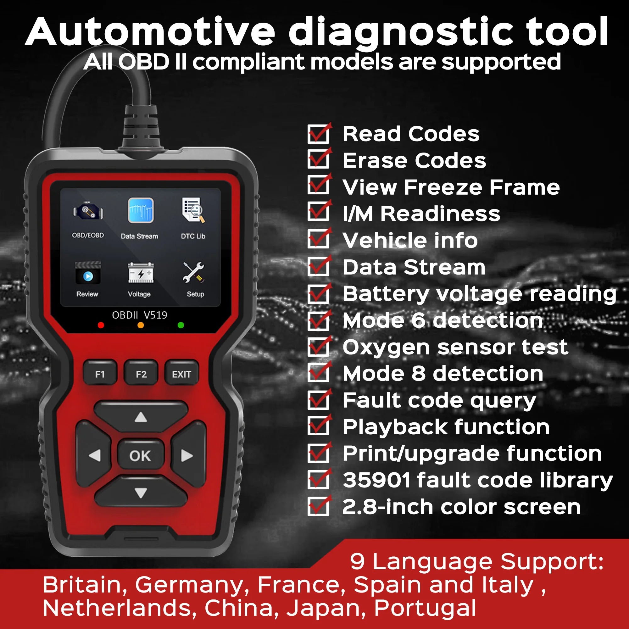 OBD2 Scanner Live Data Professional Mechanic OBDII Diagnostic Code Reader Tool per controllare la luce del motore