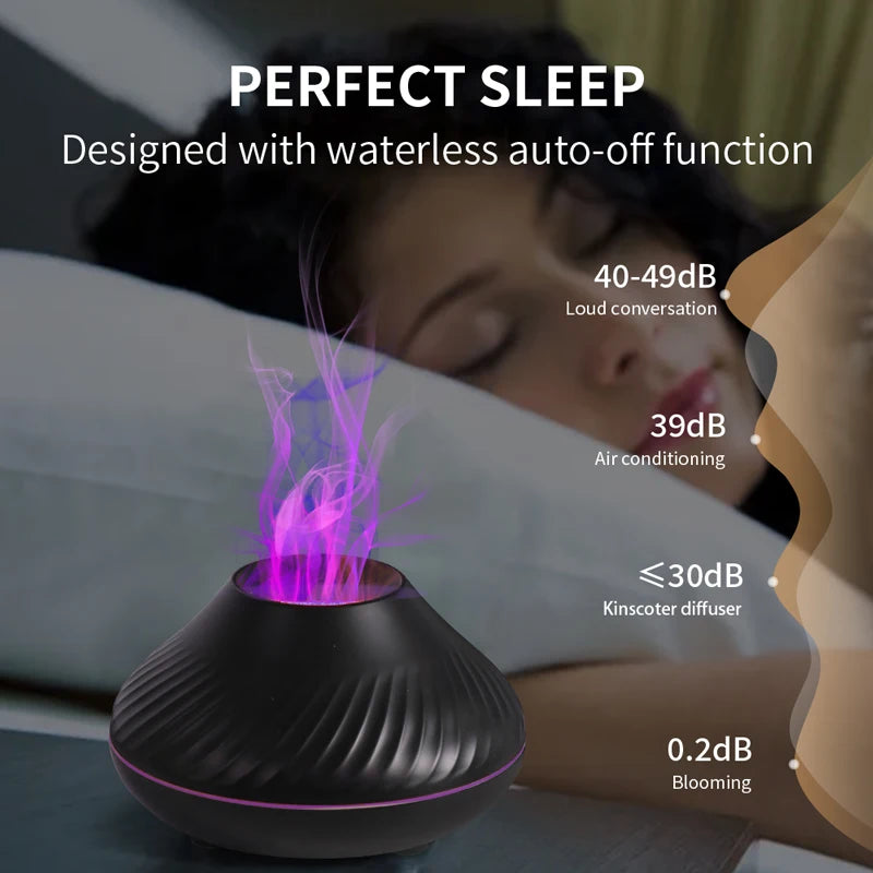 Diffusore di aromi vulcanici lampada a olio essenziale umidificatore portatile USB da 130ml con luce notturna a fiamma colorata