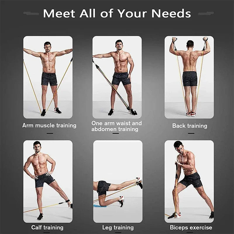 11 Pcs/Set TPE Resistance Band Set Fitness Band Pull Rope Elastic Training Band Handles Carry Bag Legs Ankle Straps