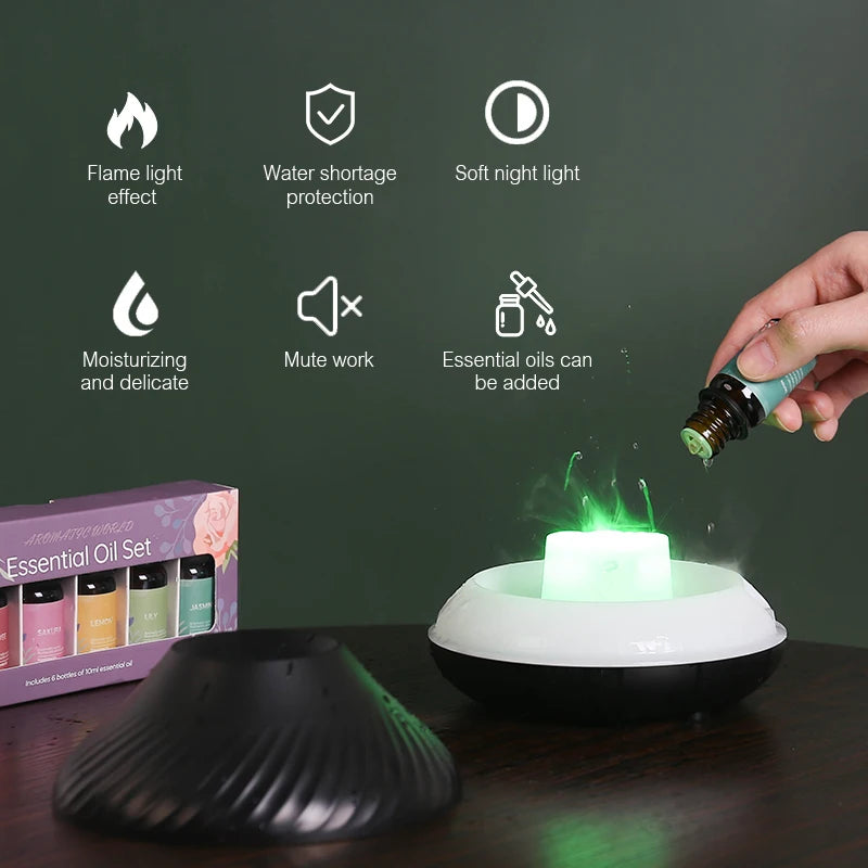 Diffusore di aromi vulcanici lampada a olio essenziale umidificatore portatile USB da 130ml con luce notturna a fiamma colorata