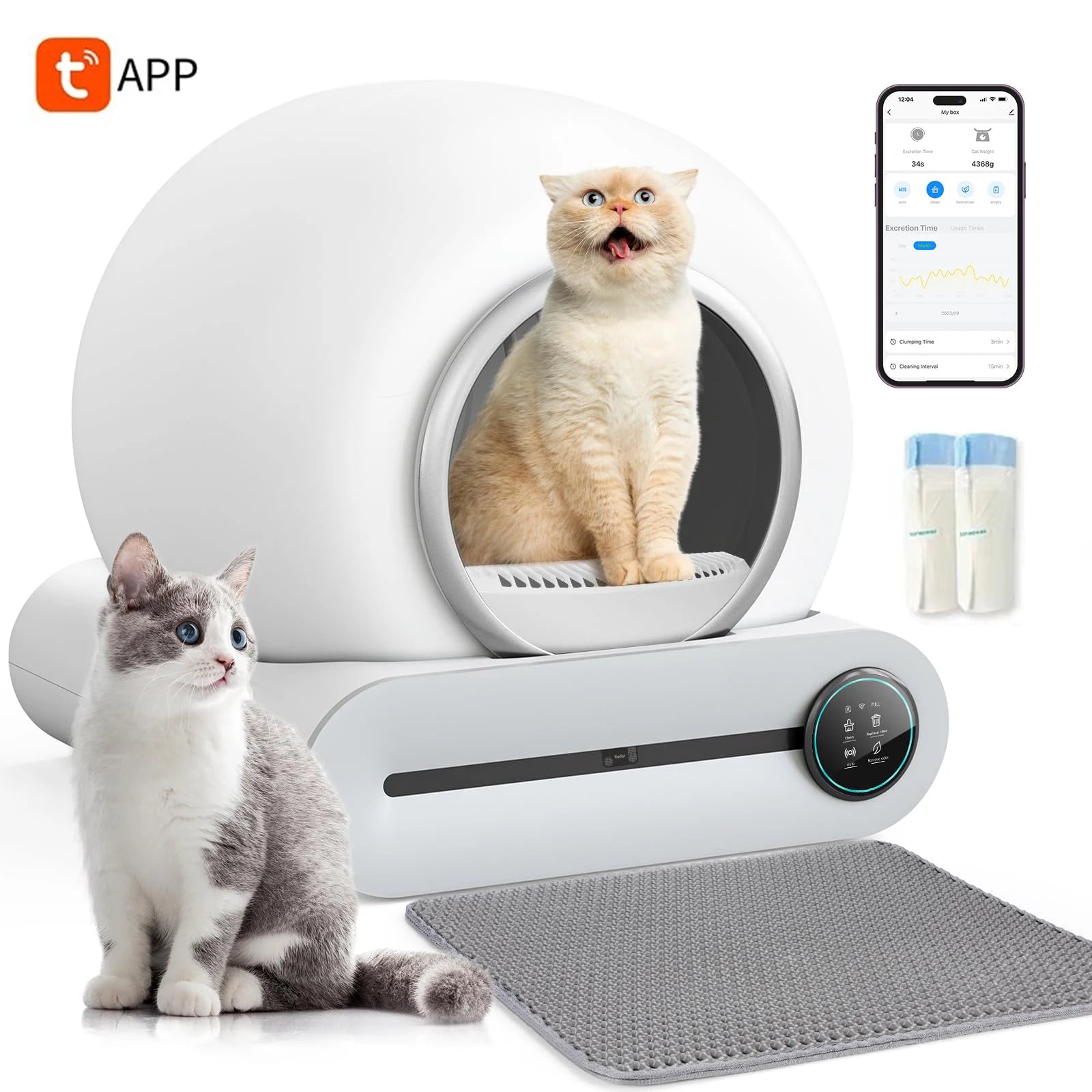 Lettiera Gatto Autopulente Smart, Automatica e Chiusa, Anti-Odore, 65L, Controllo APP per Multi-Gatti