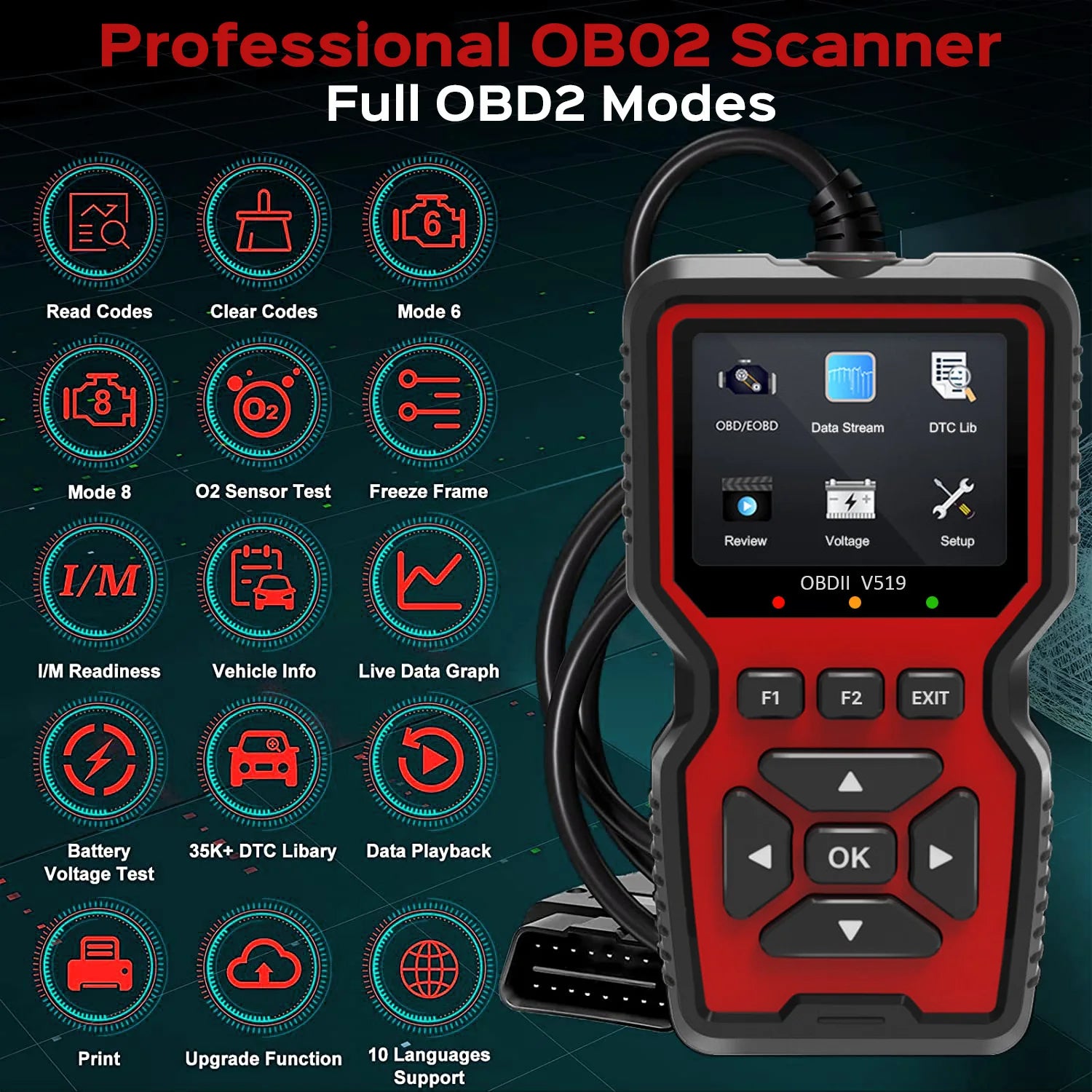 OBD2 Scanner Live Data Professional Mechanic OBDII Diagnostic Code Reader Tool per controllare la luce del motore