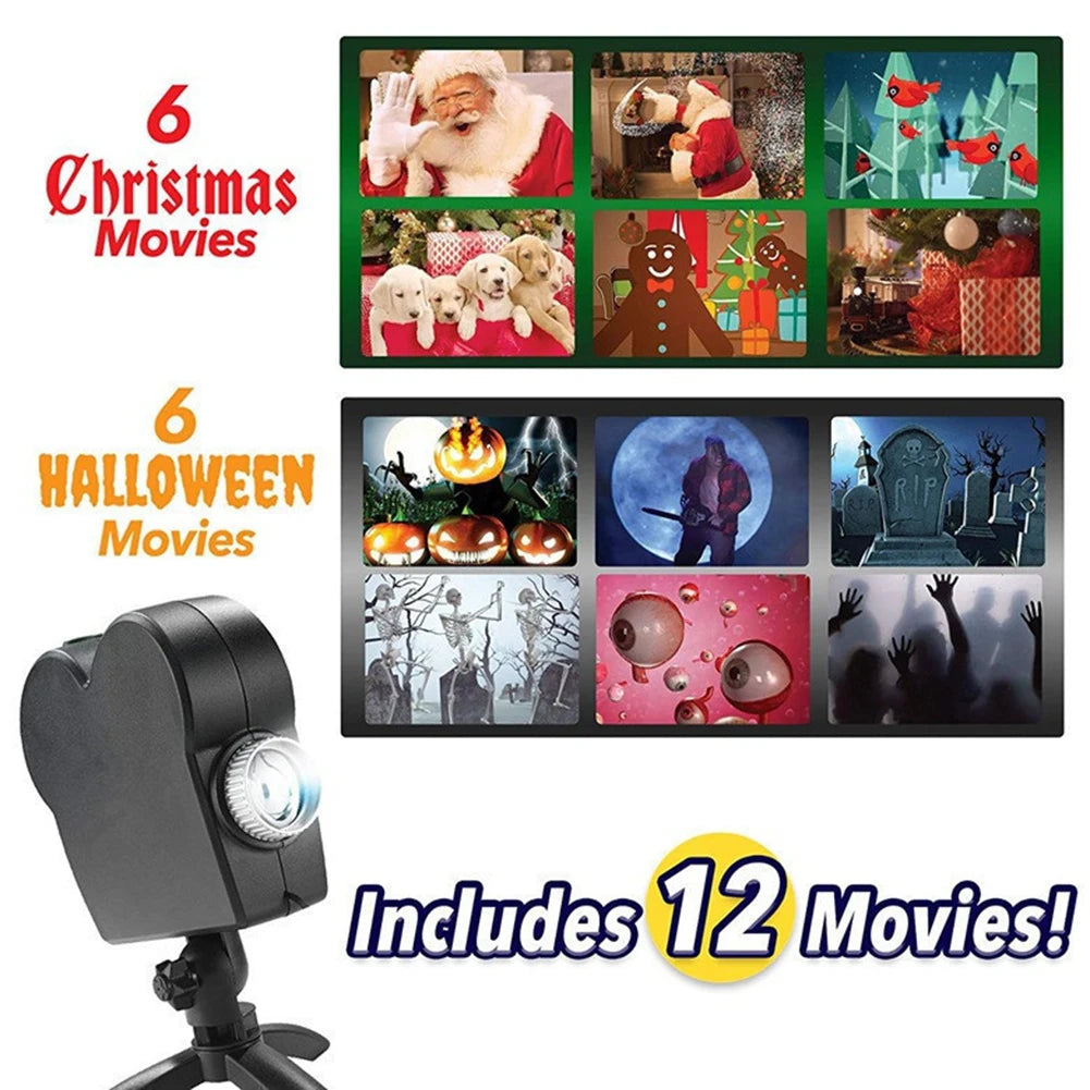 Halloween Christmas Projector Outdoor Holiday Led lampada di proiezione olografica impermeabile 12 film luci da palcoscenico per feste spettrale EU