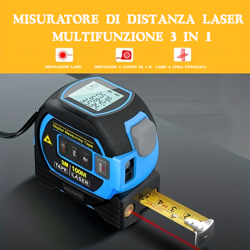 Metro a nastro Laser 3 In 1 blu 1pc, telemetro Laser a infrarossi ricaricabile ad alta precisione